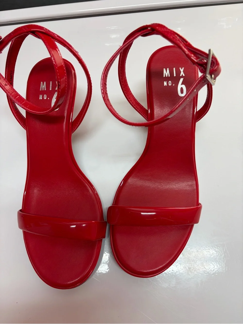 Mix No. 6 Red Patent Ankle-Strap Heels